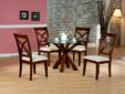 5 pc. Cherry Dining Set
Product ID 100670
This cross design dining collection is finished in a dark cherry finish. The 54" round beveled glass dining set features a round wood ring for extra support and sturdiness. Made of solid hardwood in a dark cherry