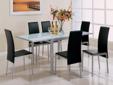 5 pc. Contemporary Dining Set
Product ID 120211
Dining Set can be adjusted from 36"sq to 36" x 72" with tempered frosted glass in a pearl silver metal finish.
Table 35-1/2 - 71"l x 35-1/2 x 30"h
Chair 22"w 16-1/2"d x 38"h
PLEASE VISIT US AT