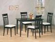 5 pc. Dining Set in Cappuccino
Product ID 4430
Cappuccino finish table with veneer top and solid wood legs.
Dimensions
Table (48"l x 30"w)
Chair (17"w x 20-Â½"d x 39-Â½"h)
PLEASE VISIT US AT www.lvfurnituredirect.com OR CALL FOR MORE INFO (702) 221-9880
*
