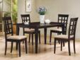 5 pc. Dining Set in Cappuccino Finish
Product ID 100771
This Dining Set is constructed of solid hardwoods and wood veneer table tops.
Key Feature: The seats feature strong durable micro fiber fabric in a deep mocha color.
Dimensions
Table (36"w x 60'l x