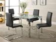 5 pc. Knox Contemporary Dining Set
Product ID #2448
No, your eyes are not deceiving you. The crackle glass table top of the Knox Collection is a bold and unexpected statement in your ultra modern dining room. The black PVC chairs, as well as the table
