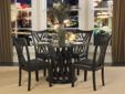 5 Pc.Lacey Dining Collection
Product ID#5340
Supporting the 48â glass top of the Lacey Dining Collection.is the elegantly spiraled design of the ebonized cherry finished table base. Mimicking the design of the tableâs base, the chair back compliments