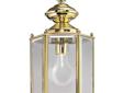 Hexagonal lantern with beveled glass Chain and ceiling mounts both included Outdoor Beveled Glass Collection Polished Brass Finish Clear Beveled Glass Dimensions: 7" (W) x 10" (H) x 39-1/2" (L) Wire Length: 10 feet Lamp Wattage: 100w max Bulbs Include?: