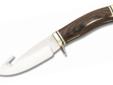 Fixed-blade hunting knife with patented gut-hook for field dressing game. Polished brass butt and guard, woodgrain handle. Sheath included. Weight: 6.3 oz.Handle Material: WoodgrainBlade Steel: 420HC Length Overall: 8 1/2"Blade Length: 4 1/8"Sheath