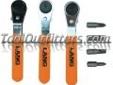 "
Kastar 5278 KAS5278 7 Piece Ratcheting Screwdriver Bit Wrench Set
Features and Benefits:
Bit Sizes: No. 1 and No. 2 Phillips, 1/4" and 9/32" Slotted
Set includes wrenches from 5345, 5370 and a single end flat wrench
"Price: $30.65
Source: