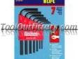 "
Eklind Tool Company 10107 EKL10107 7 Piece SAE Short Hex-Lâ¢ Hex Key Set
Features and Benefits:
High quality, industrial grade, professional set
Made with EklindÂ® Alloy Steel
Heat treated for optimum strength and ductility
Finished with EklindÂ® Black