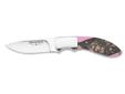For Her, Fixed, Bone, Model 892 - Type: Fixed - Blade: Swedish SandvikÂ® 12C27 stainless steel - Handle: Aluminum, with Duratouch coating (Mossy Oak Break-Up Pink) - Stainless steel bolsters - Rugged nylon sheath and pocket clip - Main Blade Length: 2