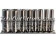 "
K Tool International KTI-21200 KTI21200 8 Piece 1/4"" Drive 6 Point SAE Deep Socket Set
Features and Benefits:
Chrome vanadium steel, heat treated
Packaged on a socket rail
Sizes include: 7/32" through 1/2""Price: $18.1
Source: