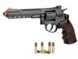 Crosman GameFace GF357B CO2 Powered, 6-Shot, .357 Pistol. This 6-shot revolver features individual cartridges for a realistic appearance and easy loading. The heavyweight, full metal frame has a fixed blade front sight and a rear sight adjustable for