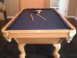 I bought this World of Leisure luxury pool table manufactured and sold in Scottsdale. It has blue felt and has not been used much. It also has handmade leather side pockets
Paid $2,600 and I bought it for the kids but they would rather play video games