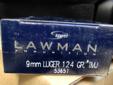 Currently selling cases of 1000rds of 9mm Speer Lawman 124 grain TMJ for $235 or 500rds for $120. I have multiple cases currently in stock. For credit card transactions please visit our website. To by-pass shipping charges you may select our store pick-up