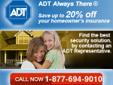 CALL NOW 877-694-9010 The state-of-the-art ADT system includes: ? Front and back doors protected ? Infrared interior motion detector ? Digital keypad with police, fire and medical emergency buttons ? Interior siren ? Control panel with battery back-up ?