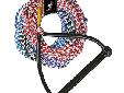 Performance Water Ski RopeThis 75 foot long rope has 4 sections (75',60',50',40') to meet the needs of skiers and riders of all skill levels. The 12" aluminum core handle has a performance Tractor grip and full-length molded finger protectors. You'll love
