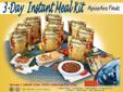 3 Day Instant Gourmet Meal Kit (10 Pouches)Specifications: These convenient, cost effective and delicious Gourmet Meal Kits are designed, produced and delivered with the utmost care and concern for complete nutritional value. Each pouch represents one