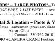 AUTO PHOTOS for All LISTINGS ~ Poster Images++ Studio / Locations ++ _Michael Gates Photo & Video Prods ~ Akron, OH. +Drive-In Soundstage Rentals
___ 330-762-2610 ~ 60 x 80 Studio ~ 14 x 45 Cyc Wall ~ 30' x 40' Greenscreen