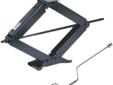 Leveling Scissor Jack has a heavy-duty steel construction. Each jack includes a large 5 inch by 8 inch rectangular steel base plate and frame mounting plate that is supported by its own channel. All scissor arms engage with a tooth gear design to ensure