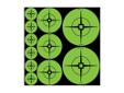 Birchwood Target Spots Adhesive 1", 2", 3" Assorted Green 110-Spots. Target Spots create instant bulls-eyes for all types of target practice! These newly designed adhesive Target Spots come in highly visible atomic green. The crosshair design fulfills the
