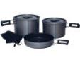 "
Tex Sport 13414 Black Ice Cook Set H.A. QT Trailblazer
Texsport Ice Trailblazer Hard Anodized QT Cook Set
-Twice as hard as stainless steel
- Triple coat Quantum2 non-stick surface makes for easy cleaning and healthy cooking
- Hard anodization process