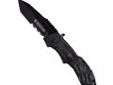 "
Schrade SWBLOP3TSCP Black Ops Knife 3G, MAGIC Black 40% Serrated Tanto Blade Aluminum Handle
The SWBLOP3TSCP has a unique handle pattern. Made with an ergonomic composite, this lightweight
spring assist knife has good action and nice, tight lock up. It