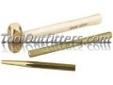 "
OTC 4606 OTC4606 Brass Hammer and Punch Set
Brass-head hammer and punches are ideal to use where sparks from ferrous metals would be hazardous, or where precision metal parts could be damaged by steel tools.
Hammer head weighs 24 oz.; brass drift punch