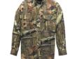 Wasatch Chamois Shirt, Mossy Oak Infinity, Small- 9 oz., 100% cotton chamois - Seven-button front with long tails- Action back- Button-down collar- Double-needle side seam construction- Adjustable button cuffs and longer sleeve plackets for easier
