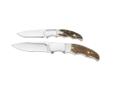 523 Guide's Choice Combo Stag- Fixed blades- Blades: Swedish SandvikÂ® 12C27 stainless steel- Blade Length(s): 3.5" and 2.75"- Handles: Stag- Features: Top-grain leather sheath
Manufacturer: Browning
Model: 322523
Condition: New
Price: $57.48
Availability: