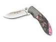 "
Browning 322894 Browning For Her Knife Folder, Mossy Oak Break-Up, Pink
For Her, Folder, Mossy Oak Pink
- Folding locking liner
- Blade: Swedish SandvikÂ® 12C27 stainless steel
- Handle: Aluminum with Dura-TouchÂ® Armor Coating, Stainless steel bolsters
-