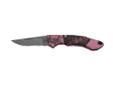 Made in the USA of USA and Imported Parts. With a modern take on the classic lockback design, this knife has contoured handle for easy handling and fits perfectly on a key chain.Features:- Now available in Mossy Oak Blaze Pink. - Classic lockback design.