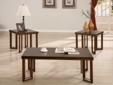 Camberwell 3pc Pack Occasional Table Set
Product ID#3236-31
This 3-pack contemporary occasional group is unique with 45 degree angled wooden legs. Table top features oak veneers in warm brown finish.
3pc Pack Occasional Table
Cocktail Table - 48 x 28 x