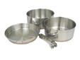 Plateau Stainless Steel Cookset: Classic set for 2-3 peopleThe premium quality Stainless Steel cooksets are made from very sturdy 18/8 polished stainless steel, making them lightweight and extremely durable for any camping trip. All cooksets nest into a