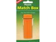 Plastic Match boxFeatures:- High-visibility orange plastic matchbox ensures it won?t get lost- Holds enough matches for a weekend trip - Features a rubber 0-ring for a watertight seal and an emergency fire starter flint on bottom
Manufacturer: Coghlans