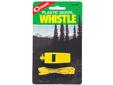 Shrill plastic whistle, lanyard included.
Manufacturer: Coghlans
Model: 9420
Condition: New
Availability: In Stock
Source: http://www.manventureoutpost.com/products/Coghlans-9420-Signal-Whistle-%252d-Yellow-Plastic.html?google=1