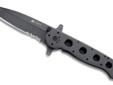 These knives share a unique design offering a combination of M16 Aluminum Series features requested by a military procurement specialist. The dual grind Tanto-style combination edge blades were specified because they offer maximum strength. The M16 open