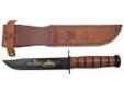 "
Ka-Bar 2-9166-1 Commemorative Knife USN 9/11, Leather Sheath
Using a process much like screen-printing on a T-shirt, KA-BAR applies gold-colored pant to their standard KA-BAR knives to create intricately detailed works of art meant to honor and
