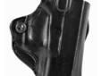 Desantis Mini Scabbard Belt Holster, Glock 19,23,32 & 36, RH - Black. Premium saddle leather, double seams and a highly detailed molded fit, make this exposed muzzle, tight fitting, two-slot holster a great choice for your favorite pistol. It features an