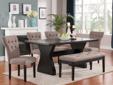 ">
The opulent design of this modern designed casual dining set features seating for six at a high gloss table and chic chairs upholstered in faux leather with light asymmetric stitching. Available in standard and counter height. Also available in colors