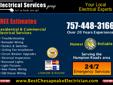 Do you need an electrician in Chesapeake?
Home inspections
Breaker Panels ? repairing, upgrades and breakers
Light fixtures installed
Electrical Outlets
Switches & dimmers
Recess lighting
Ceiling fan installations
Appliance hookup ? wiring
Motion sensor
