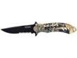 "
Remington Accessories 18215 F.A.S.T. Large Camo Folder - Advantage Max 4/Black
The Sportsman F.A.S.T. Folder is a fast action opening with a soft touch handle. The blade material/options are 440 stainless steel with bead blast finish or black oxidized