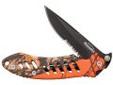 "
Remington Accessories 19767 F.A.S.T. Large Camo Folder, Mossy Oak Blaze Orange, Black Blade
F.A.S.T. Large Folder Knife
- Fast action opening with a soft touch handle
- Blade material: Black oxidized coating with a serrated/straight combo edge
- Blade
