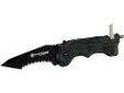 "
Schrade SW911B First Response, Magic Assisted Opening Black
This blade was designed to be a seatbelt cutter, it has a patented spring loaded glass punch that creates 300 pounds of pressure to break glass, side safety lock/release button and M.A.G.I.C.