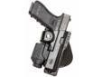 Fobus Holster- Type: Paddle- Color: Black- Right HandFeatures:- Accommodates accessories mounted on frame rails or trigger guards.- Retention provided by leather thumb break and muzzle stud.- Lightweight, reinforced construction.Fits:- Glock