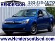 Henderson Used Cars
415 Raleigh Rd., Â  Henderson, NC, US -27636Â  -- 252-438-2886
2010 Ford Focus SE
Call For Price
Click here for finance approval 
252-438-2886
About Us:
Â 
Â 
Contact Information:
Â 
Vehicle Information:
Â 
Henderson Used Cars
Visit our