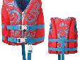 Child Hinged Water Sports VestColor: Berry/Blue30-50lbs - Type-IIISegmented hinge points for superior flexabilityBright, colorful graphics for visibility200 denier nylon & 150 denier poly-twill fabricZippered front with waist belts and leg strap to keep