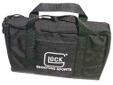 Glock Single Handgun Range Bag Black. This 8" x 12" black 1-pistol range bag with GLOCK Shooting Sports logo silk-screened on outside zippered pocket. Inside has padded pocket for the pistol and 4 magazine holders with enough room to accommodate a box of