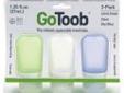 "
Lewis N. Clark HG0181 GoToob Small, 1.25 oz, 3-Pack, Clear/Green/Blue
GoToob, the civilized, smart, squeezable travel tube.
- 3 Pack
- Clear, Green, Blue
- 1.25 oz."Price: $11.66
Source: