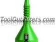 "
Legacy Manufacturing CF428 LEG428 GreatFunnel - Green,â¢ 1.5 Quart, 12.25"" Long, 1"" OD Spout
GreatFunnelâ¢ System - The GreatFunnelâ¢ system prevents dirt, dust and other contaminants from collecting on the inside funnel wall and eliminates the need for