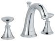 Grohe Kensington Lavatory Wideset in StarLight Chrome # 20 124 000. Refined styling and elegant details lend an air of understated luxury to the Kensington collection of faucets. Offering a choice of two unique handle designs - solid metal levers, or