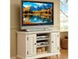 The Bermuda TV stand is constructed of poplar solids and engineered wood in a refreshing, multi-step textured brushed white finish. Further inspiration can be found in the shutter doors and turned feet. Ample component storage is provided in the space