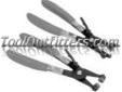 SG Tool Aid 19750 SGT19750 Hose Clamp Pliers Set
One cross slotted jaw pliers and one wide flat band hose clamp pliers.
For most ring type and flat band type hose clamps.
Jaws rotate to access hose clamps from any angle and to provide better gripping