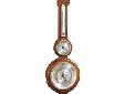 Catalina612-718A thermometer, clock, barometer, and hygrometer are encased in a handsome hardwood frameDials are encircled by polished and lacquered brass bezels, and convex acrylic crystals.Quartz, battery operated movementFinished in Windsor Cherry on